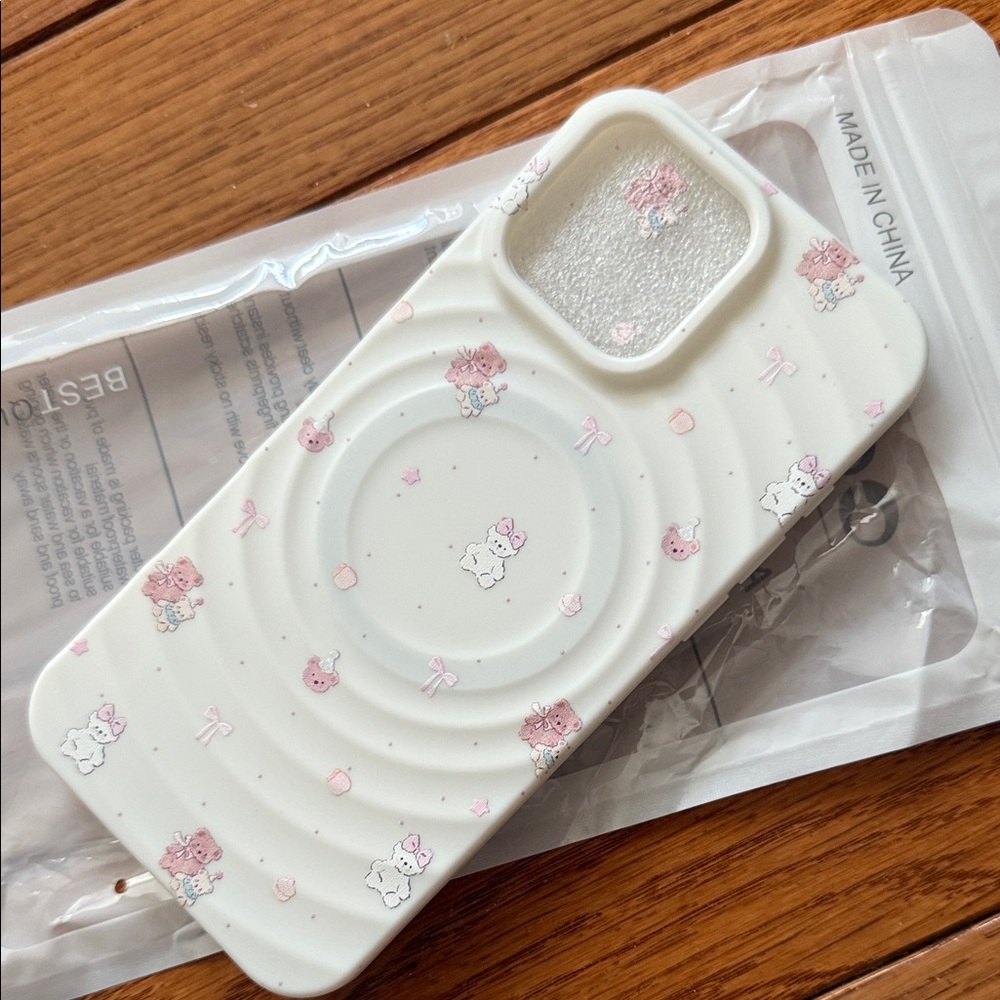 Cute White iPhone 16 pro max Phone Case with Pink bear